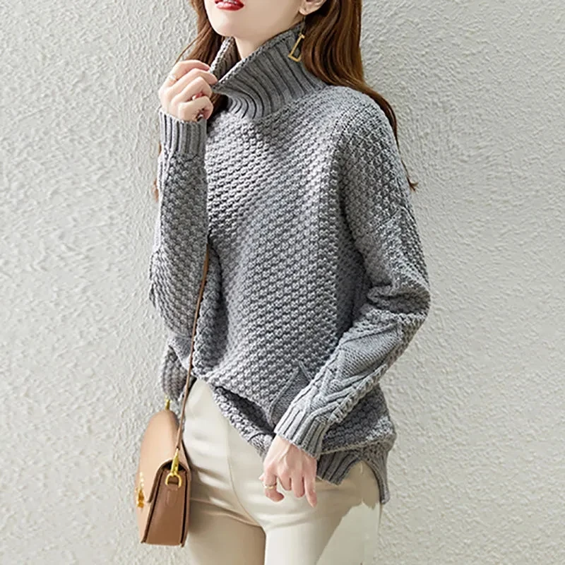 

Turtleneck Sweaters Ladies 2022 Autumn Winter Loose Fashion Inner Top Women Thick Solid Color Knitted Pullover Bottoming Shirts