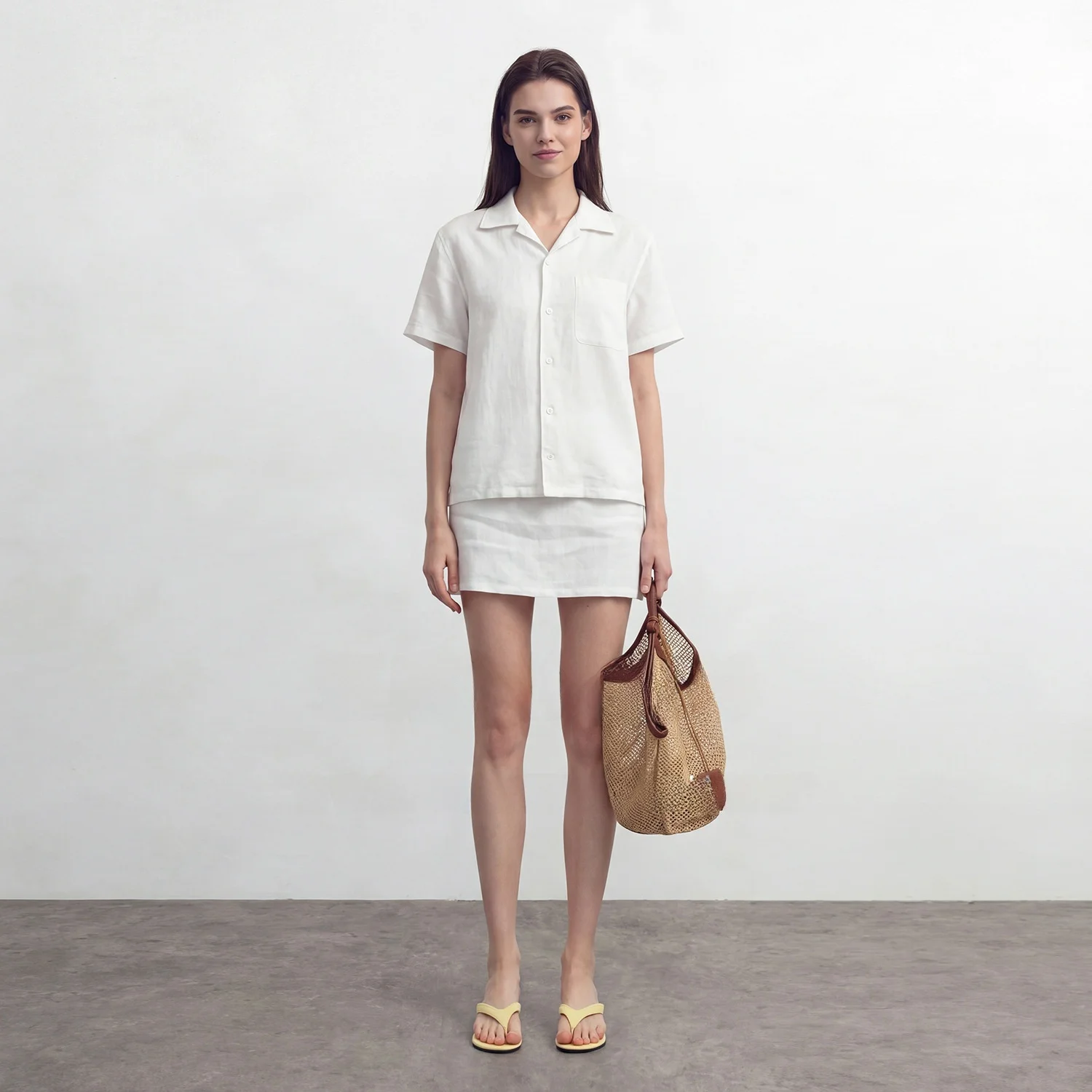 Spring Summer New Style Women's Linen Short Sleeve Shirt Minimalist Collar Lazy Feel Breathable Cool Feeling Top Loose Fit