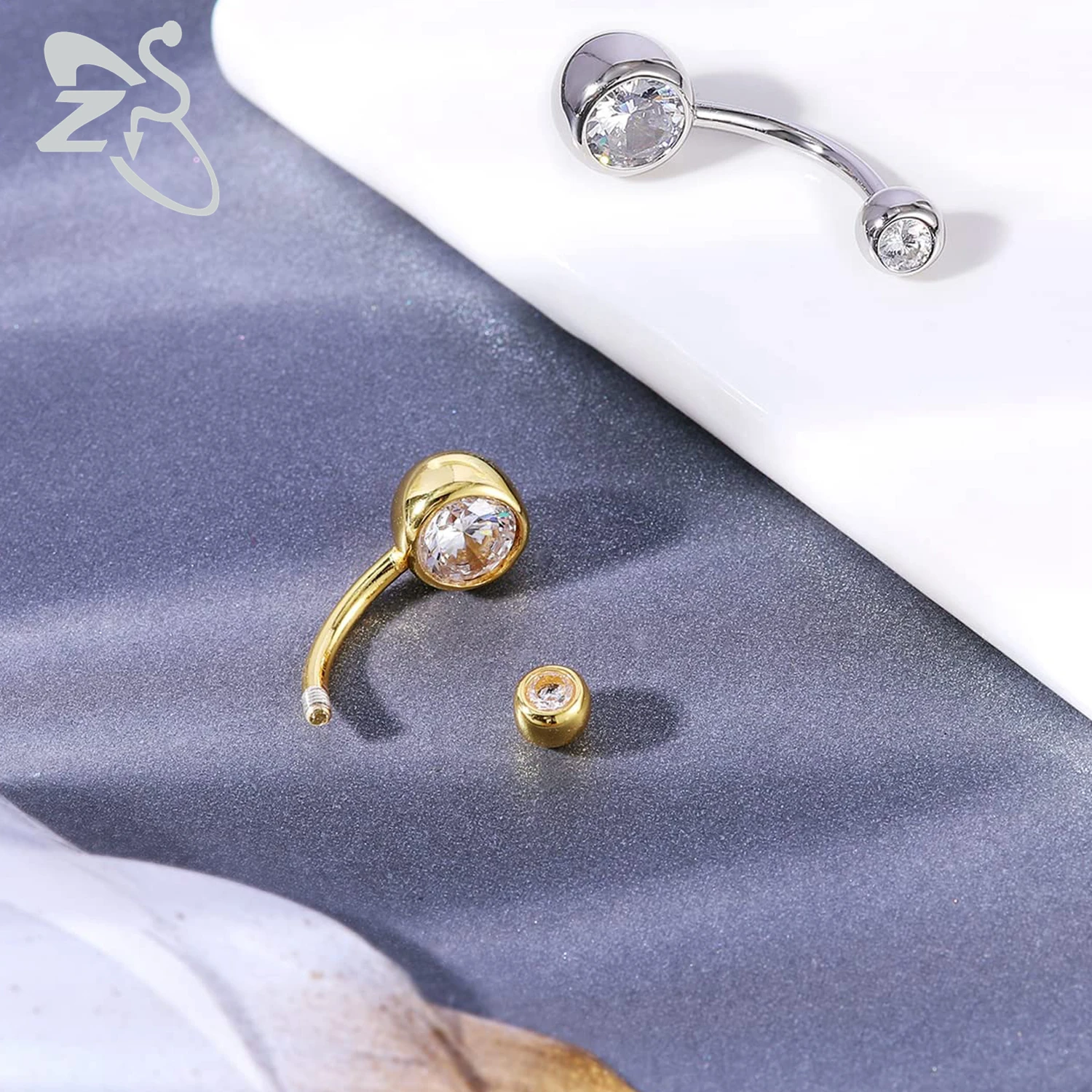 ZS 1 PC Nabelpiercing aus 925er-Sterlingsilber, goldfarben, umgekehrt gebogen, Bauchnabelringe, Kristallopal, Clicker, Nabelringe, 14/16 g – Detail 4