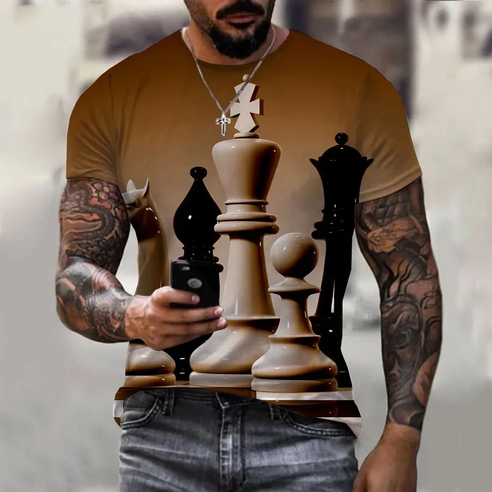 New Men\'s Fun Chess 3D Printing T-Shirts Black And White Chess Board Summer Harajuku O-Neck Top Personalized Fashion Casual Tees