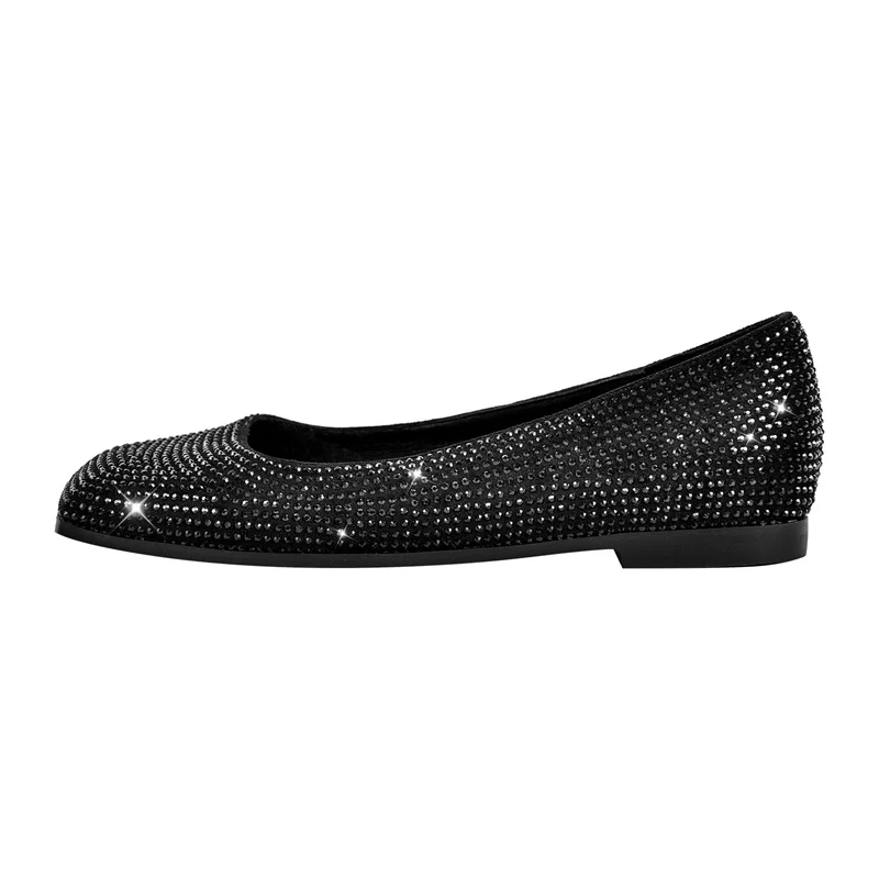 Onlymaker donna Flats strass Glitter Bling Shiny Elegent Slip On Black Fashion Daily Elegant Flat Shoes