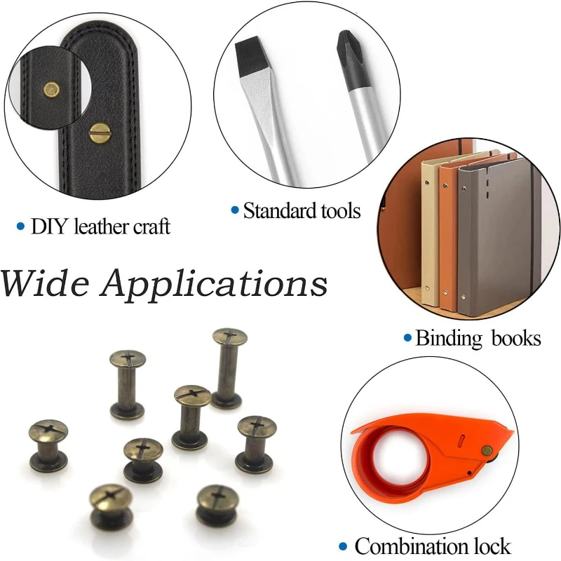 90 Sets Binding Chicago Screw Assorted Kit Metal Phillips Stud Nails Rivet Button Leather Belt Working Bookbinding Snaps Nuts