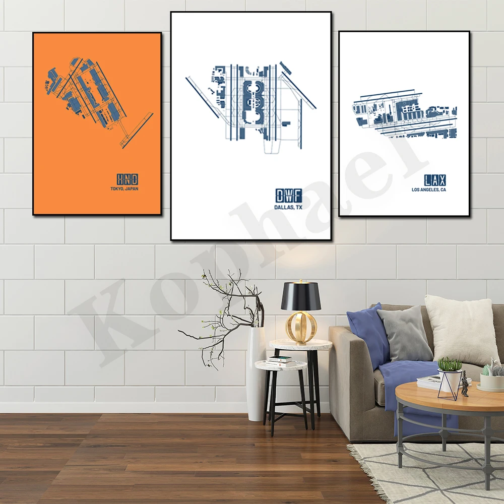 Tokyo Washington Detroit Dallas Los Angeles London. City Airport Travel Map. Home Wall Decor Art Canvas Painting