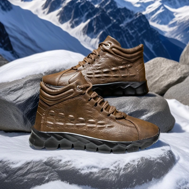 

Men Shoes Short Boots Waterproof Comfortable Walking PU Leather Shoes Warm Male Boots Vulcanized Shoes Lightweight Man Shoes