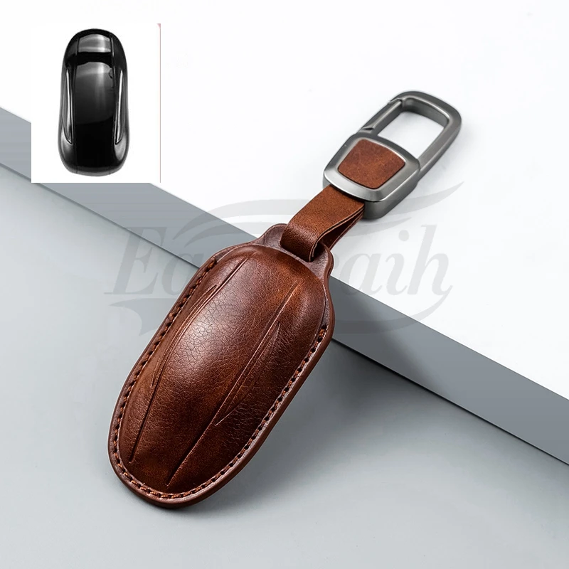 Car Fob Remote Control Leather Key Case Cover Holder Chain For Tesla Model 3 Model S Model Y Model X Key Protective Shell