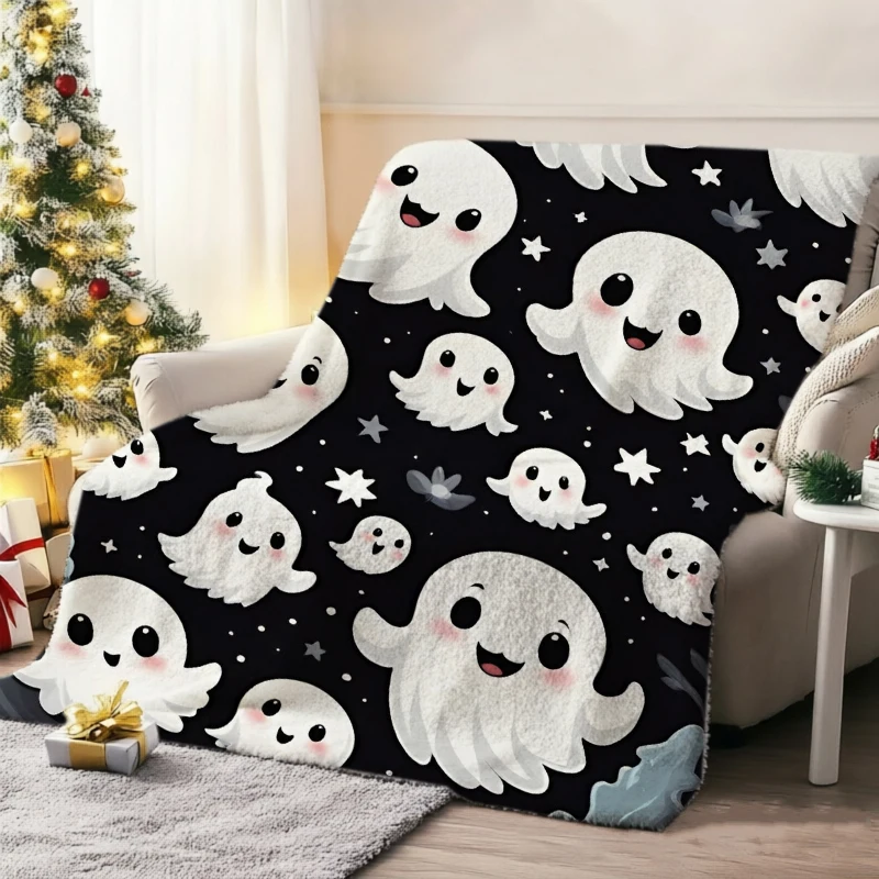 Classic Ghost Pumpkin Maple Halloween Throw Blanket Patio Rest Nook Warm Blanket Guest Den Living Room Office Sunroom Presents