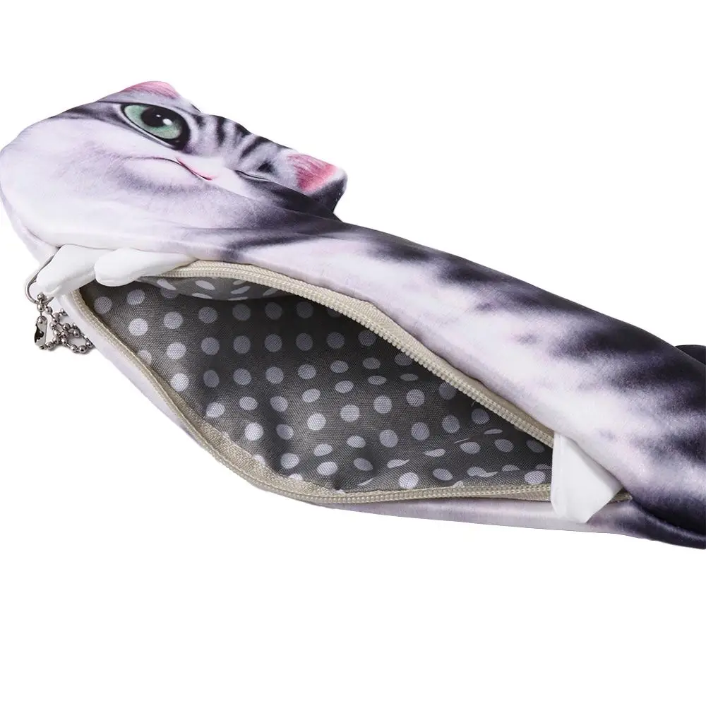 Imagem -04 - Soft Cloth Pencil Case para Crianças Material Escolar Papelaria Pen Bolsa Organizador de Armazenamento Simulação Cartoon Cat