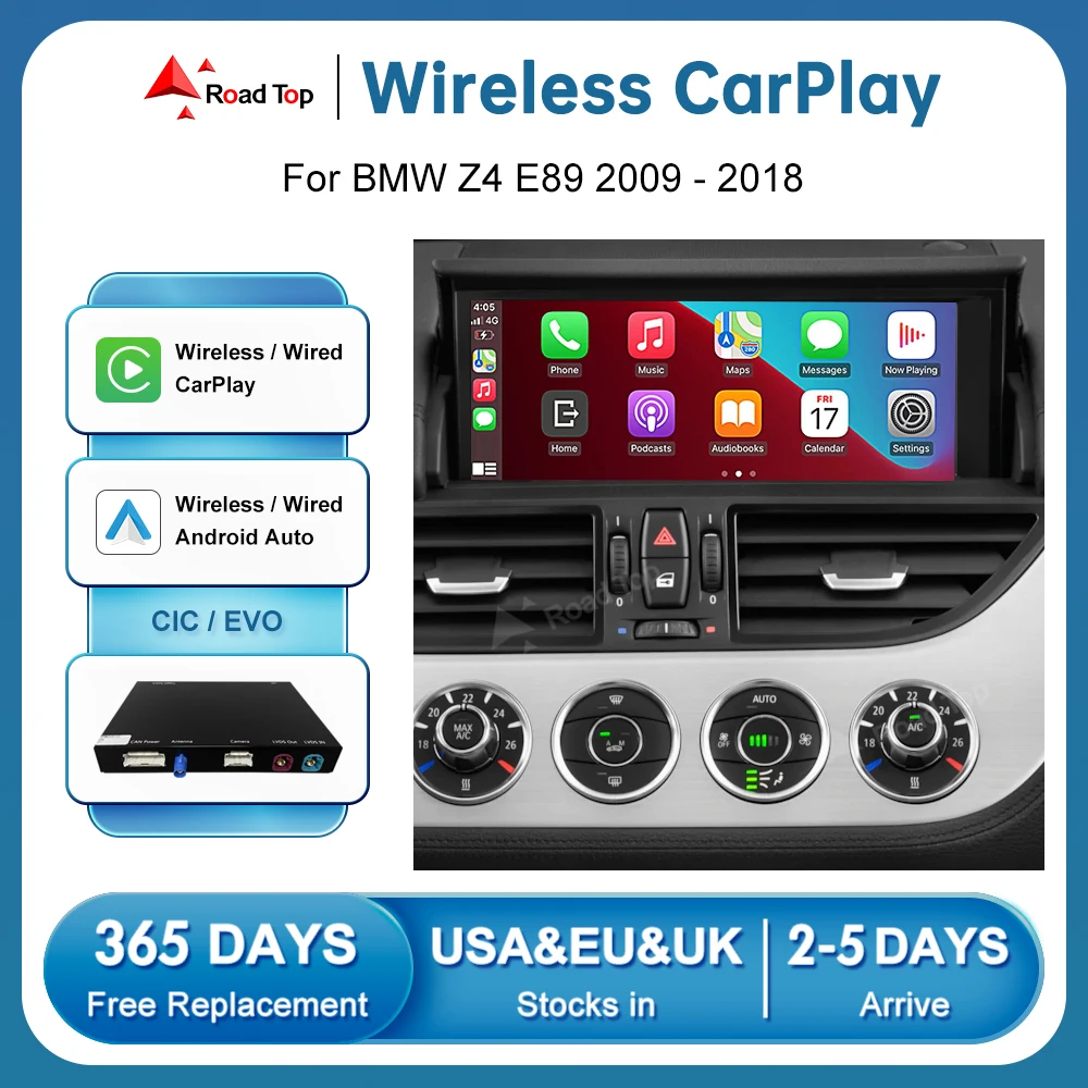 Road Top Wireless CarPlay Module For BMW Z4 E89 CIC EVO System 2009-2018,with Android Auto Airplay Mirror Link Car Play Function