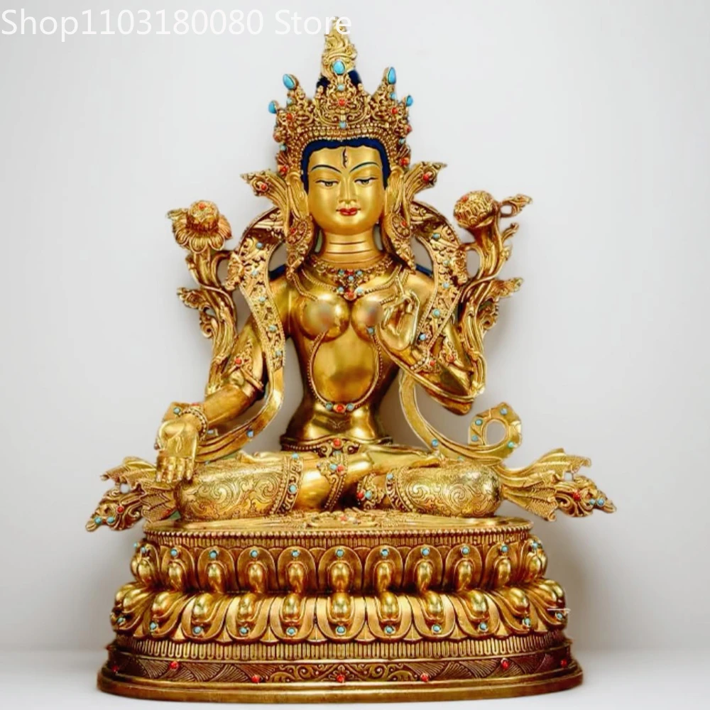 Copper gilding White Tara buddha statue inlay Green Tara sculpture,45cm,31cm,21cm