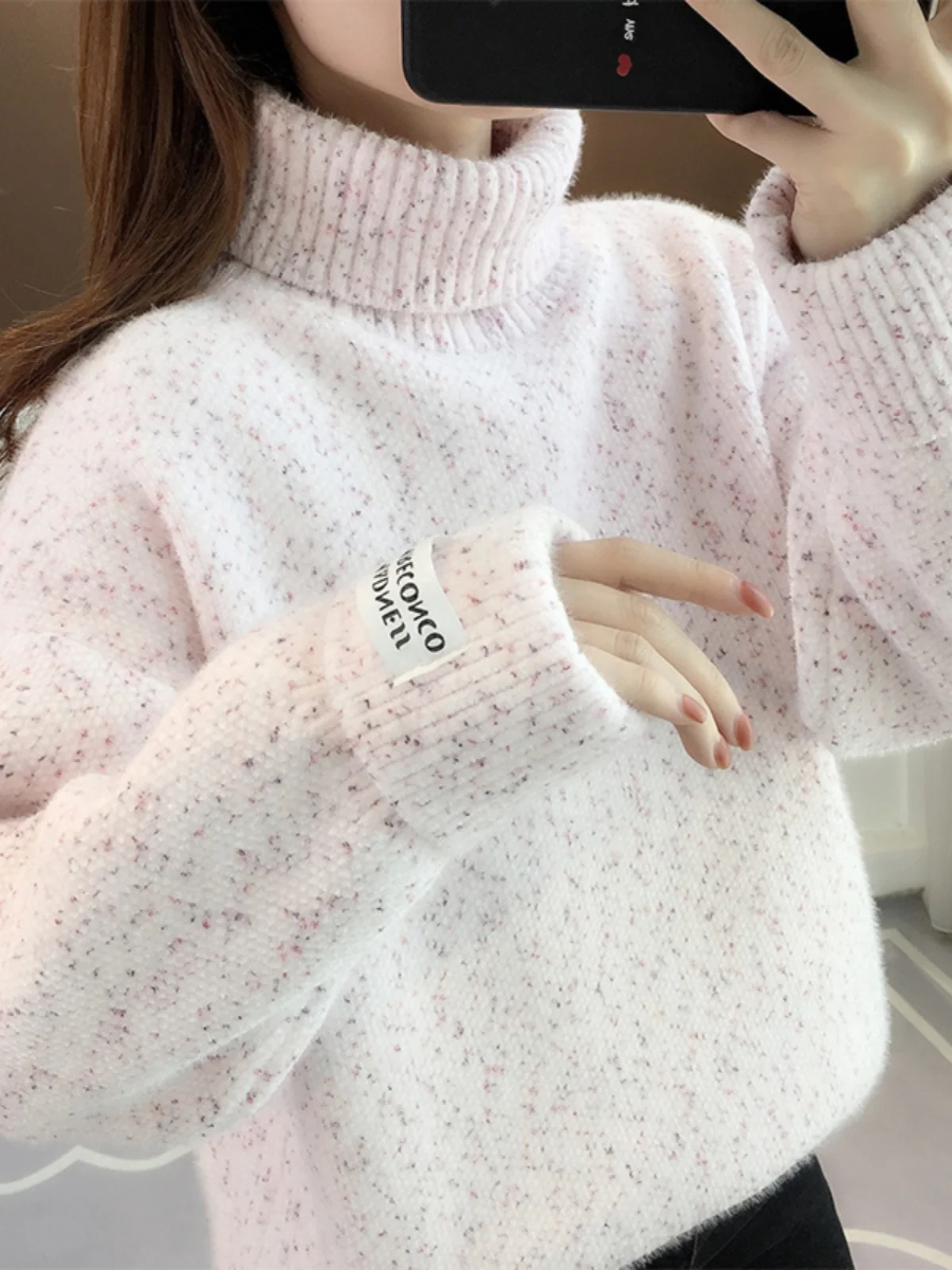 

Ladies' High Collar Knitted Sweater Loose Fit Base Layer Thi Winter Autumn Faion Commute Sle Long Sve round Dot Pattern