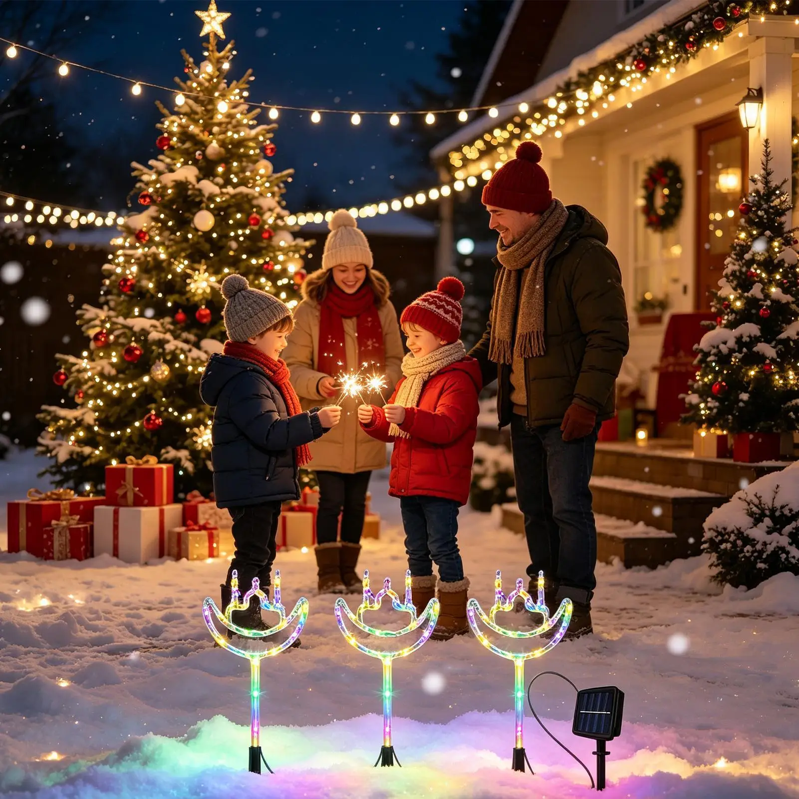 Outdoor Solar Stake Lights Waterproof Moon Star Insert Pathway Lamp Solar Christmas Stake Lights For Valentine Day Holiday