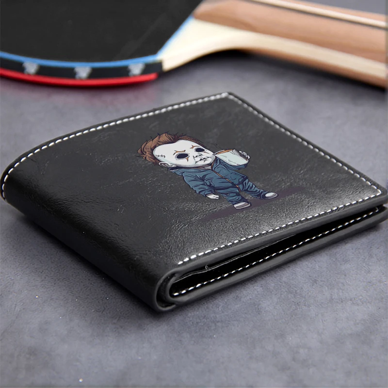 Michael Myers Mini Art PU Leather Wallet Minimalist Design Lightweight Durable Business Style Men's Compact Wallet