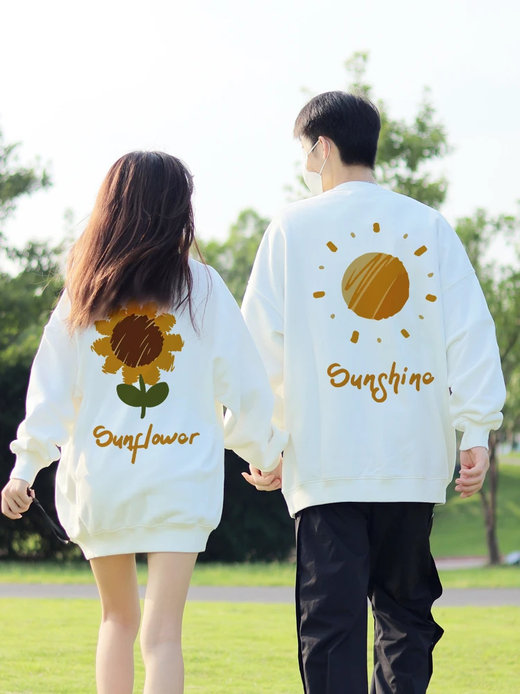 Golden Sunflower Back Print Matching Couple Hoodies Sweatshirts 500G High Quality Cotton Men Women Long Sleeve Pullovers