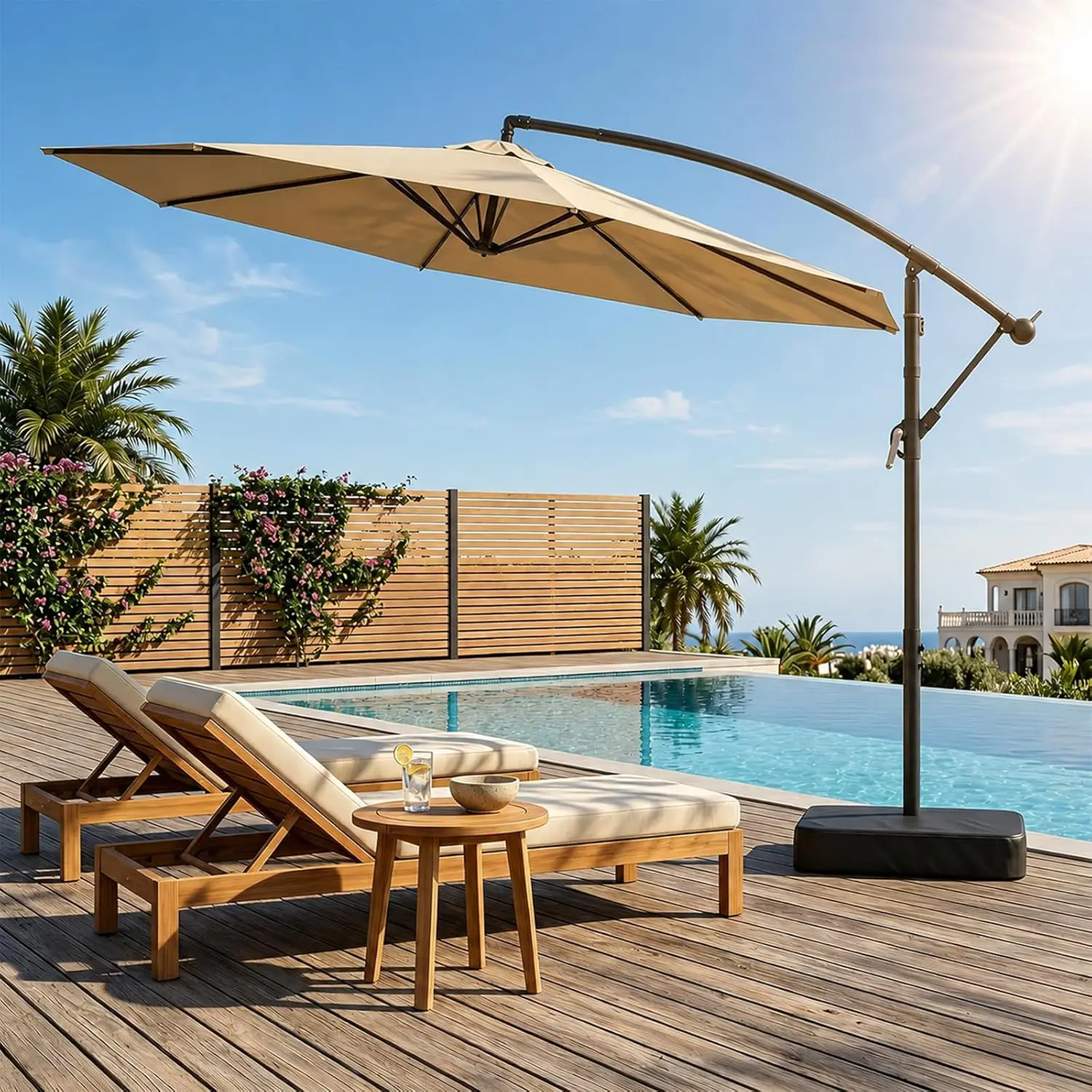 10ft Cantilever Patio Umbrella with Base, Outdoor Offset Umbrella | 360° Rotation & Easy Tilt Adjustment, Customized
