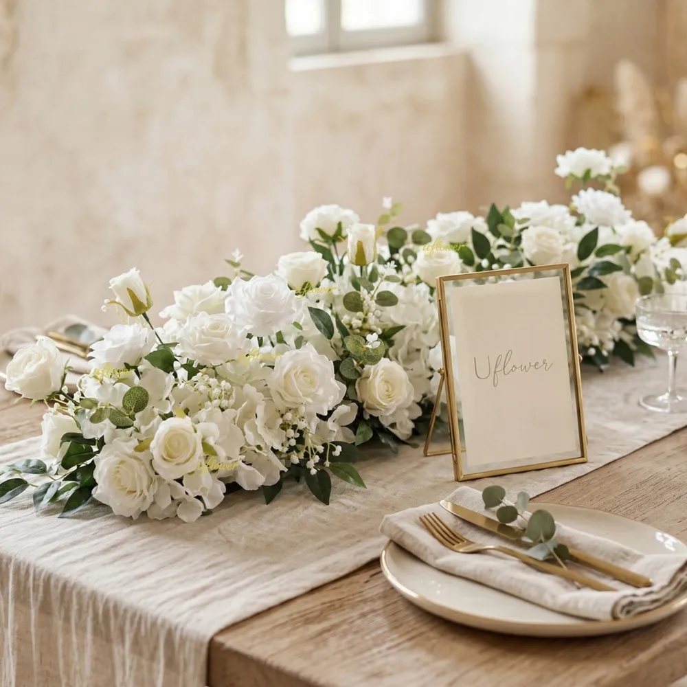 

New Table Centerpiece Decor Flowers Luxury Starry Sky White Rose Greenery Mixed Flower Row for Wedding Arch Backdrop Decorations