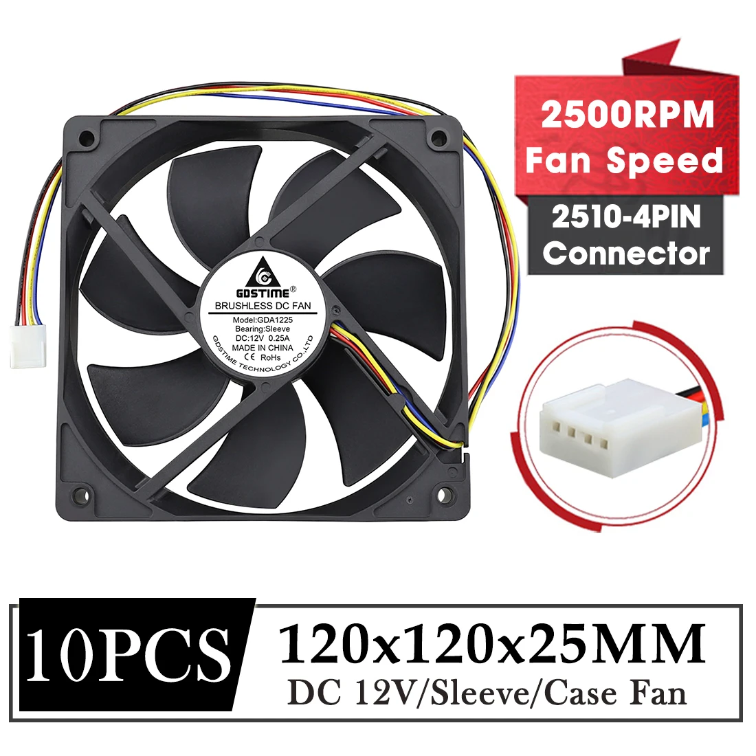 10Pcs/lot Gdstime 120MM Fan 120mm*120mm*25mm Fan DC Brushless Cooling Fan 120mm Cooler 4PIN  with PWM for Computer CPU Case Fan