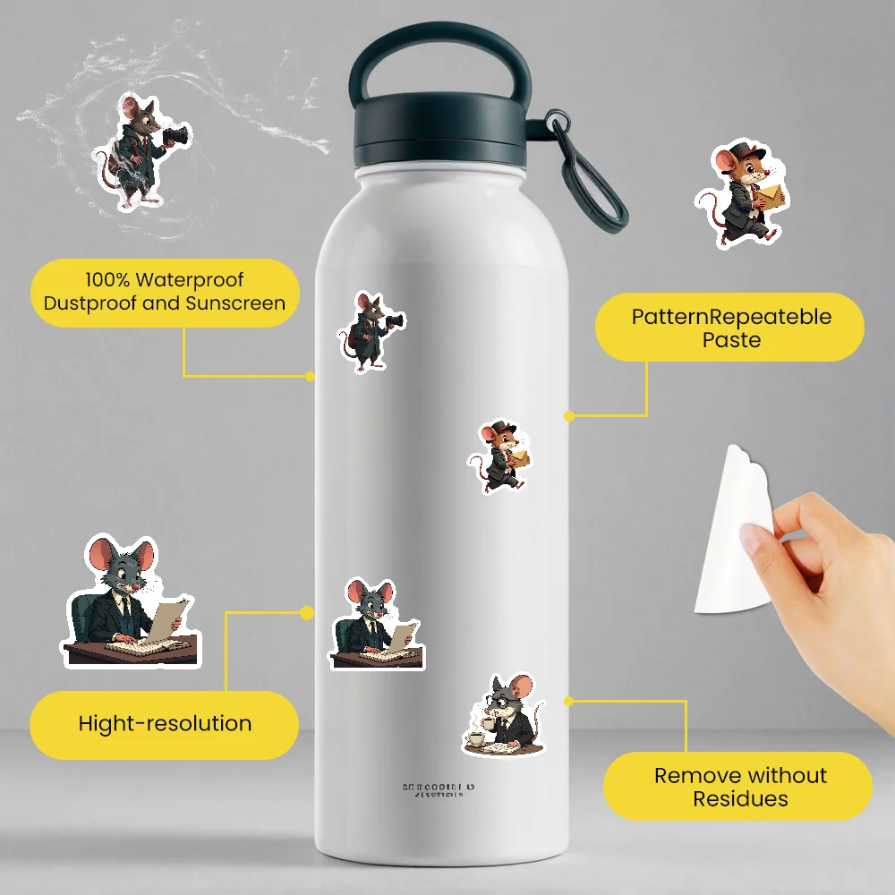 35pcs-70pcs Decals Retro Detective Stickers Mouse Stickers Animal Stickers for 's gifts Stationery decoration DIY