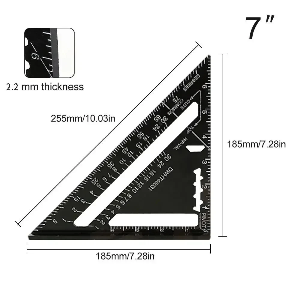 New 7Inch Triangle Ruler Measurement Tool Aluminium Alloy Carpenter Tools Inch Metric Angle Ruler Speed Square Woodworking Tools #2