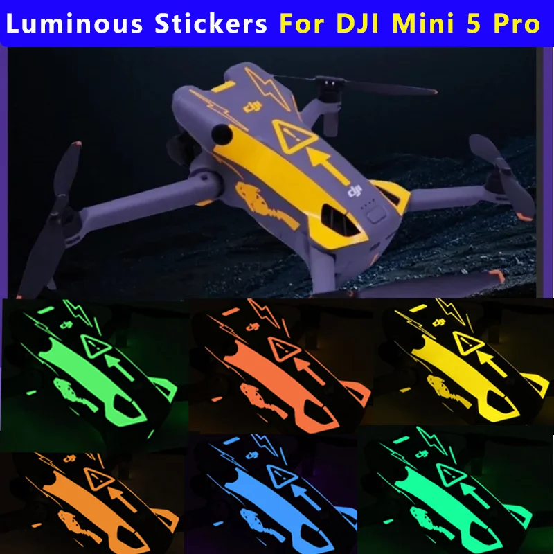 Pegatina luminosa decorativa para Dron DJI MINI 5 PRO, película protectora para Mini5pro, calcomanías de advertencia de vuelo de seguridad nocturna, accesorios
