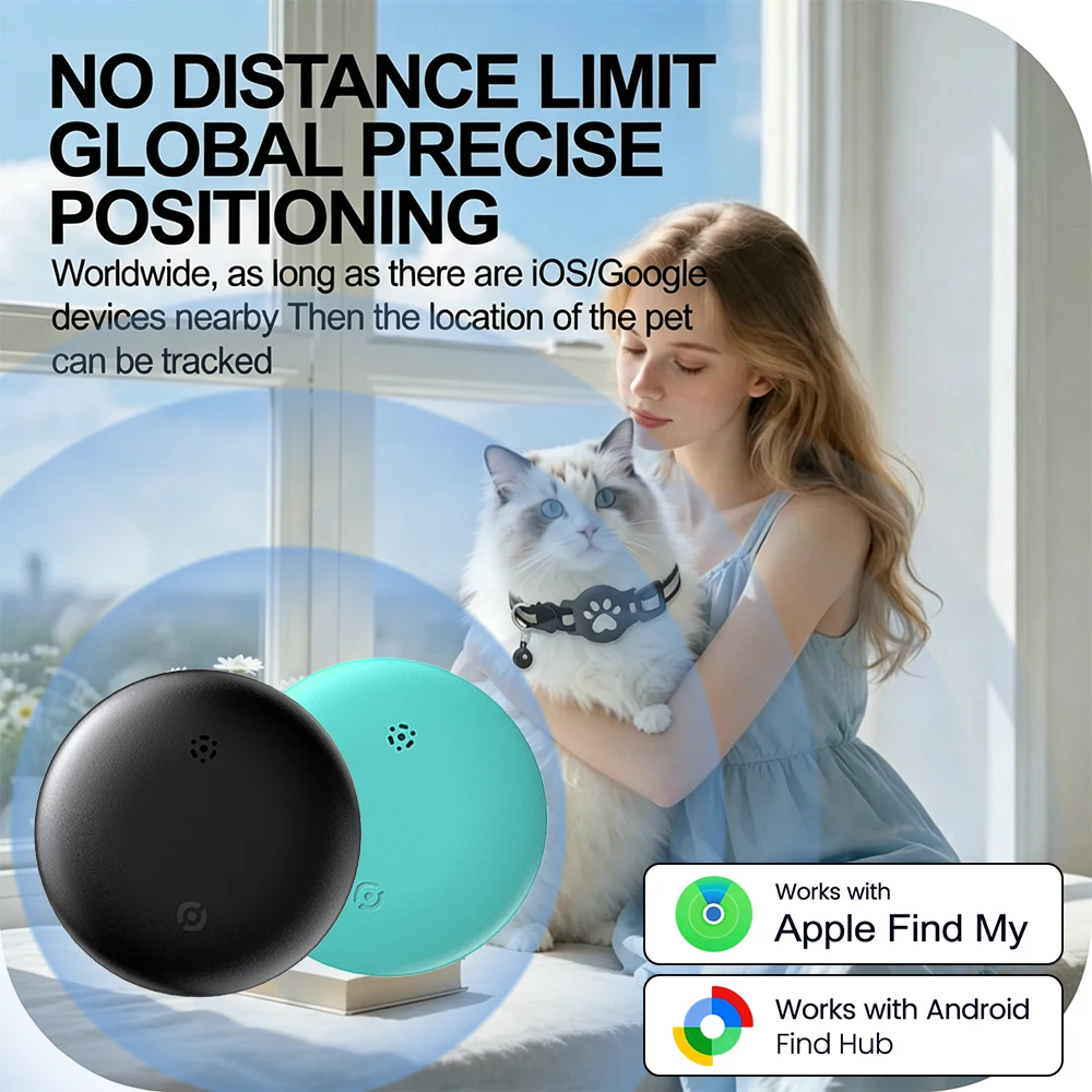 Cute Cat Collar Smart Tracker Tag Breakaway Reflective Kitten Collar with Bell for IOS & Google Find Hub Item Finder Wallet Pets