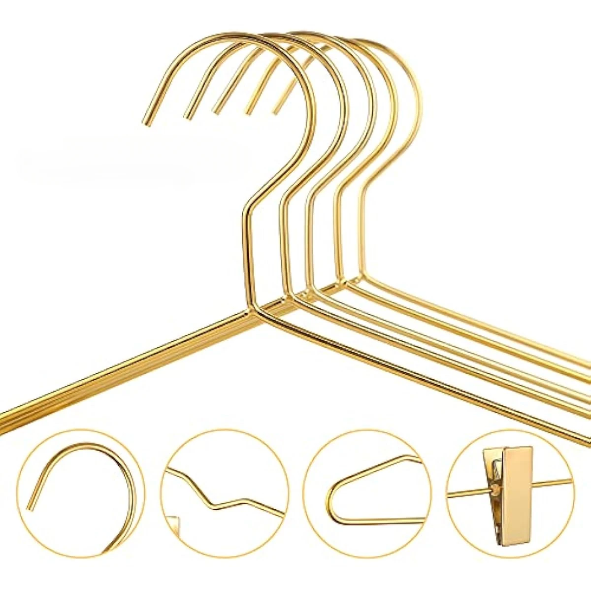 2pcs Clothes Hangers Metal Clips Hangers 16.5 Inch Rose Pants Wire Suit Coat Hanger for Storage & Display 2 Pcs（Golden）