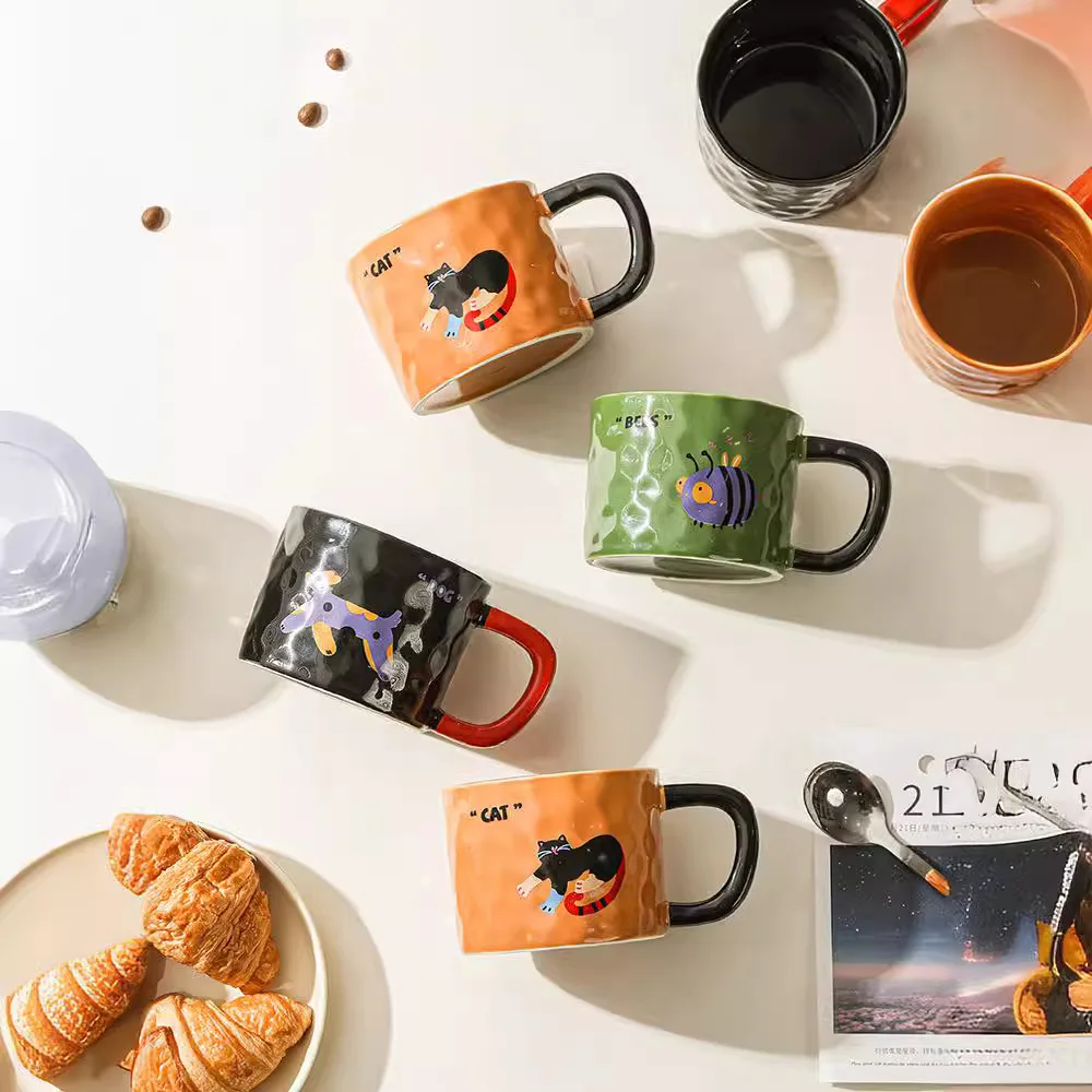 Caneca cerâmica japonesa com tampa colher, xícara de café, leite, aveia, café da manhã, escritório, casa, xícara de chá, água, copos, presentes