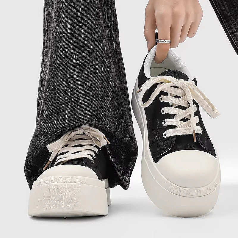 Unisex Casual Breathable Canvas Shoes Thick Bottom Leisure Sports Footwear Men's Women's Increased Height Canvas Sneakers