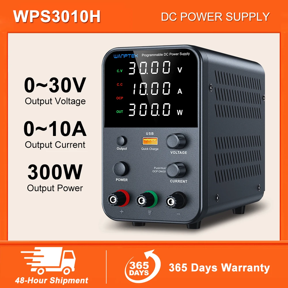 Wanptek 30V 10A verstelbare voeding met USB snel opladen display OCP kortsluitbeveiliging, WPS3010H DPS3010U EPS3210