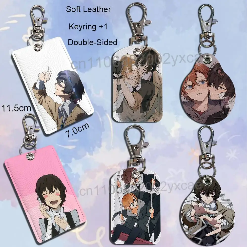Soukoku Osamu Dazai SKK Chuuya Leather Card Holder with Exquisite Keychain purpose Case for Metro ID Access Control Card Badge