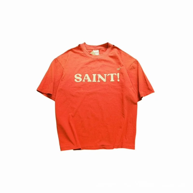 2026SS High Street Saint Red Distressed Letter Graphic Print T-shirts Men Women Vintage Washed T-shirt