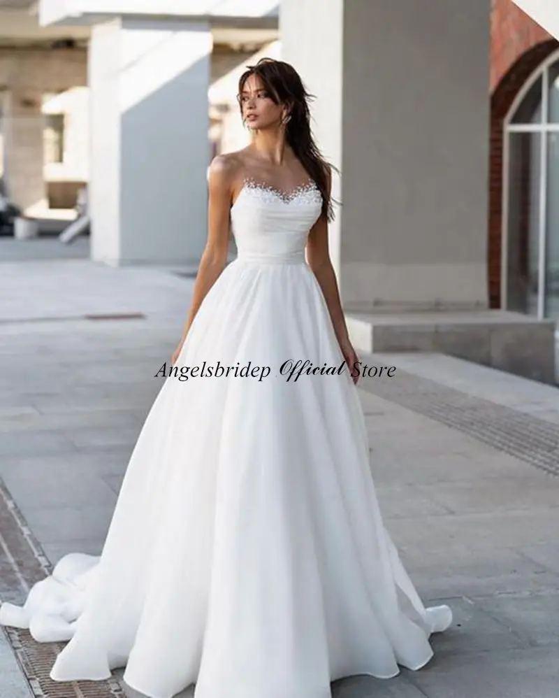 Angelsbrief 2023 aso ebi organza a-line vestidos de casamento gola alta zip luxo lantejoulas vestidos de noiva novia para mulher