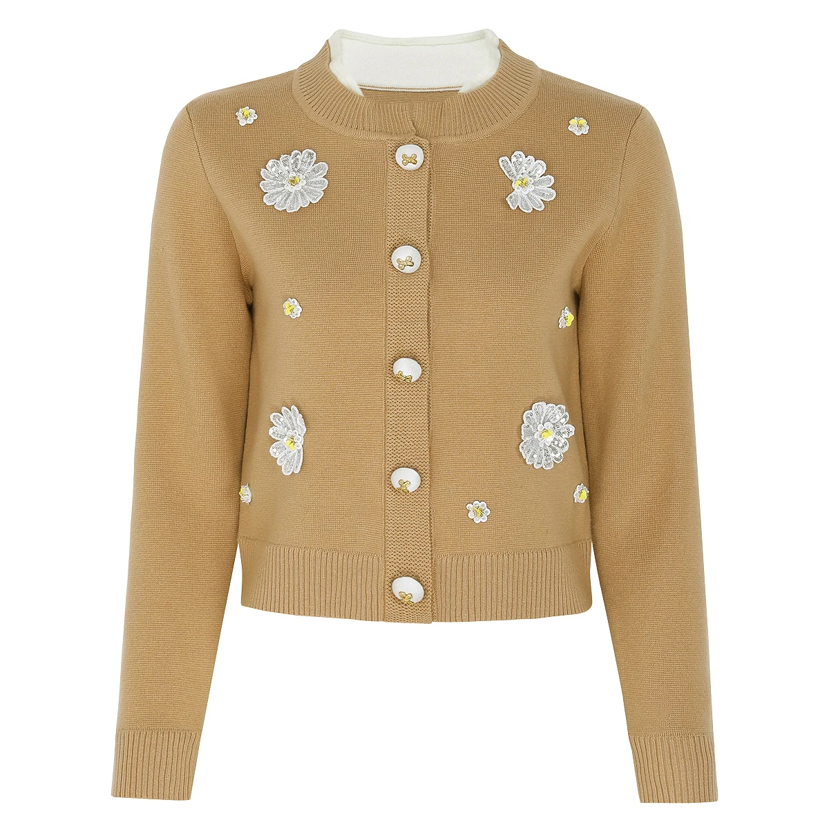 

25287 High-quality Spring And Autumn New Fashion Three-dimensional Embroidery Elastic Knitting Casual Style Women's Cardigan