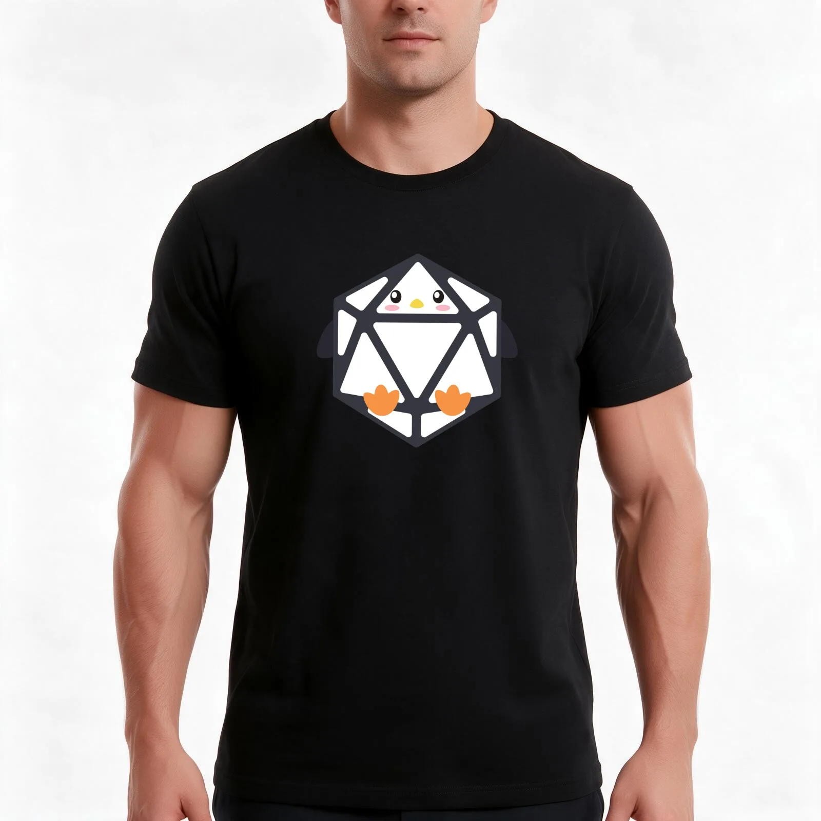 Polyhedral 20 Sided Dice Penguin - Tabletop RPG and Animal Lovers Mashup T-Shirt Summer Casual Cotton Tee Unisex Men Women