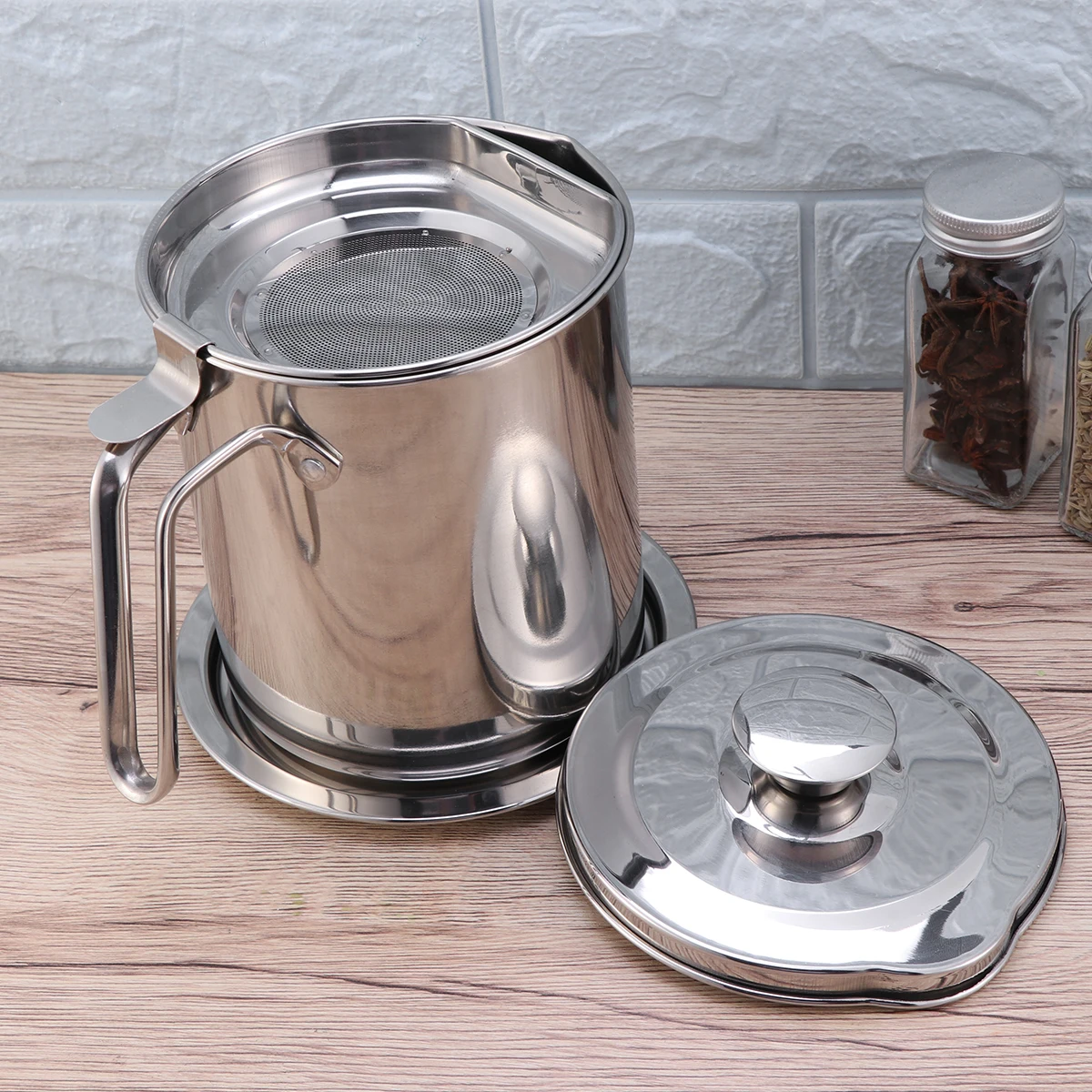 

Stainless Steel Grease Container with Strainer Lard Tank Oil Can for Kitchen Cooking Storage Silver Filter Used Cooking Oil