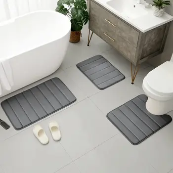 Velvet Memory Foam Bath Mat Set 1