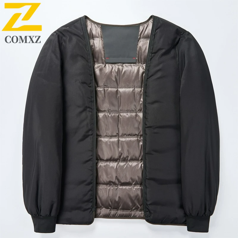 COMXZ Brand Winter Luxury Down Jacket Men Detachable White Duck Down Lined Warm Parka 2025 Casual Cold-proof Trench Coat Puffer