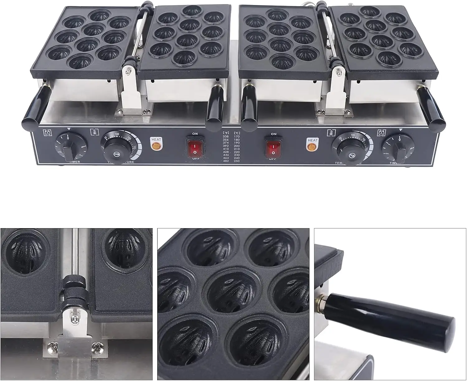 Máquina eléctrica para hacer pasteles de nueces, tostadora de 1500W, horno para hornear desayuno con Control de temperatura, capacidad de 20 piezas, gofres de nueces eléctricos