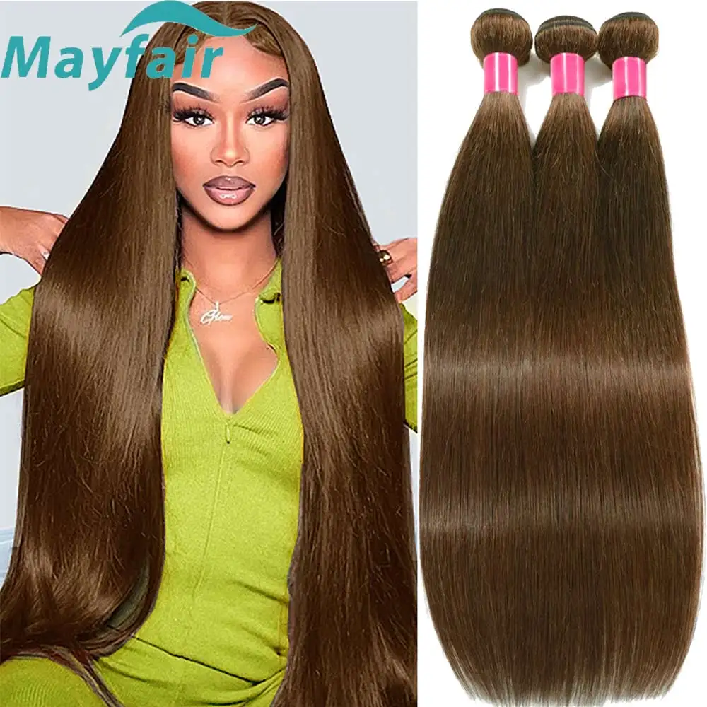 Chocolate Brown Bone Straight Human Hair Bundles Cheap #4 Brazilian Hair Weave 1 3 4 Bundles"10-32" Remy 100% Virgin Human Hair