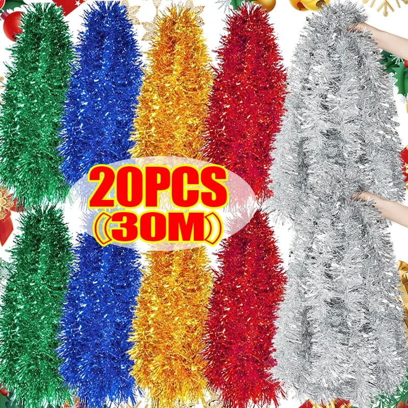 1-20PCS 1.5M Christmas Ribbon Garland Colorful Cane Foil Tinsel Glitter Metallic Xmas Tree Wrapping Ribbons Ornaments DIY Decor