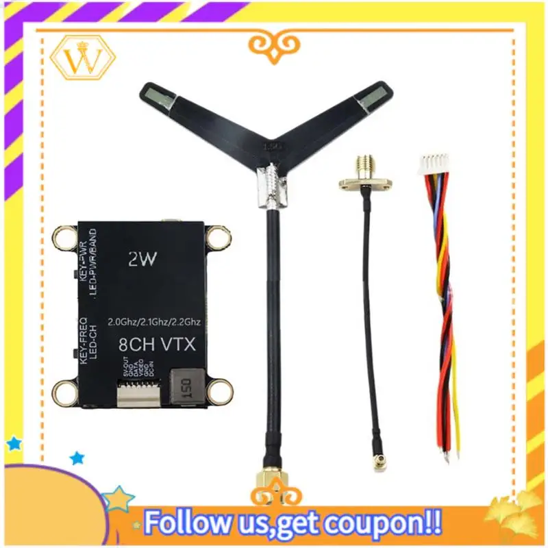 Latest-2.0G 2.1G 2.2G 2W VTX 8CH High Power FPV Audio Video Transmitter NTSC/PAL Forfpv Long Range RC Drone