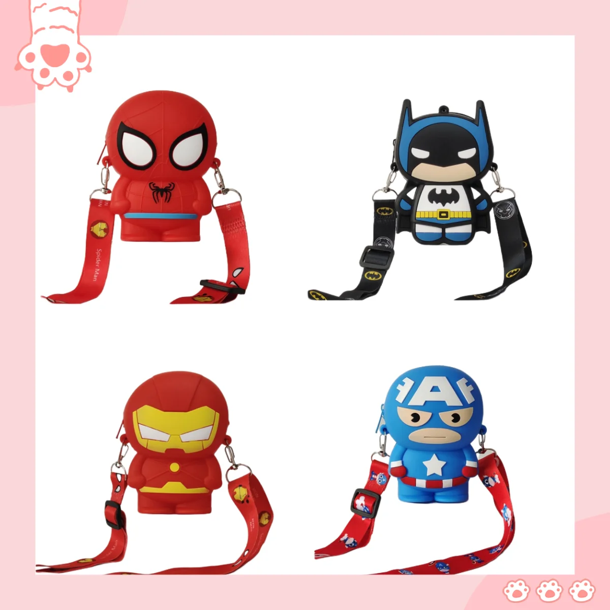 

marvel Spider-Man Silicone Coin Wallet Superhero Bag Side Cross Black Panther Batman Children Purse Coin Pouch Birthday Gift