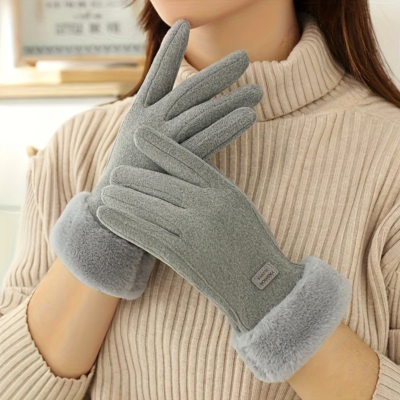 Winter Women's Warm Gloves Have Windproof and Cold Resistant Properties, Thick Fur Lining, and Touch Screen Gloves