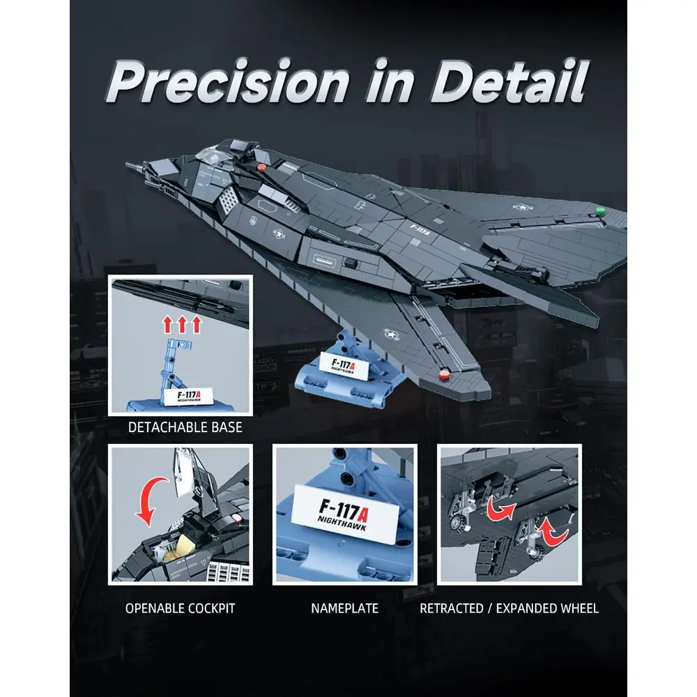 ชุดโมเดลเครื่องบินรบล่องหน 20 F-117A ไนท์ฮอว์ก 1375 ชิ้นสำหรับผู้ใหญ่ พร้อมขาตั้งโชว์ ใช้ร่วมกับเลโก้ได้