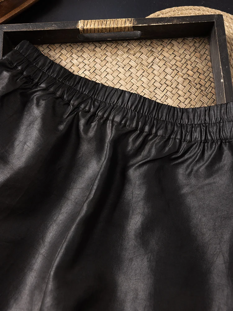 Moda donna Autunno Abbigliamento Nuovo Cinese 100% Seta di Gelso Naturale Gambiered Guangdong Garza Nero Casual Pantaloni a gamba dritta