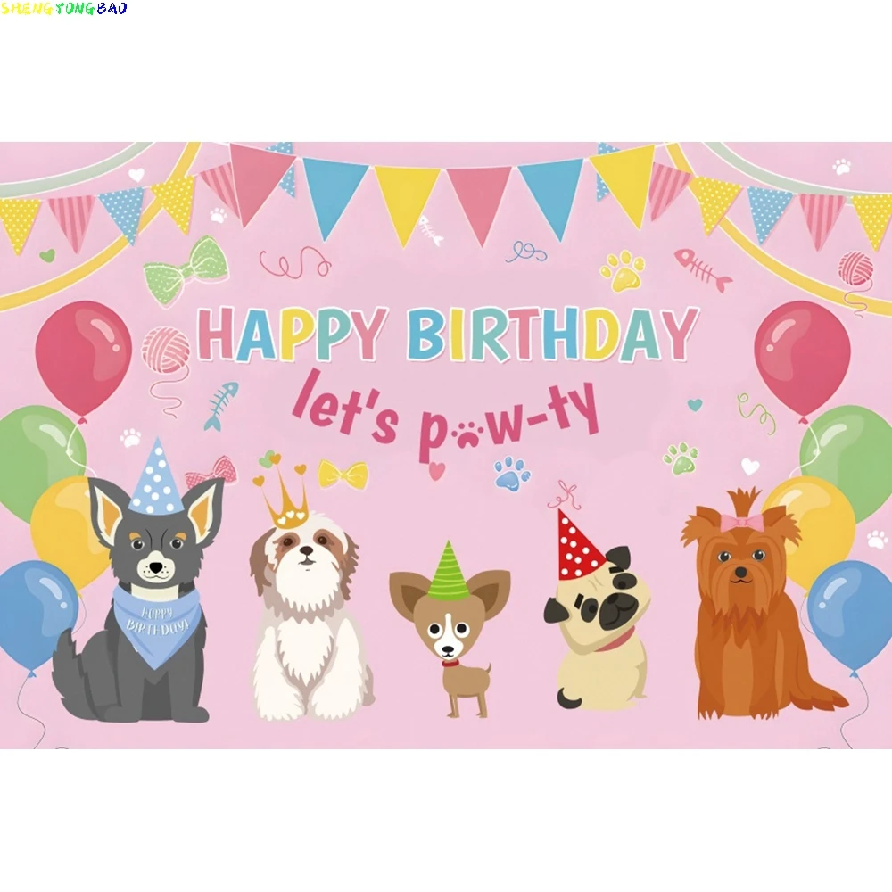 Let's PAW-TY Pet Party Backdrops Cute Dog Cat Cake Table Birthday Decoration Baby Portrait Photography Background Photo Studio