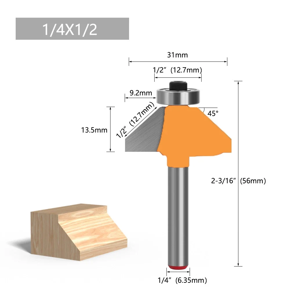 1PC 1/4 "6.35MM Shank Milling เครื่องตัดไม้แกะสลัก 45 องศา Chamfer Router Bit EDGE FORMING BEVEL เครื่องตัดไม้