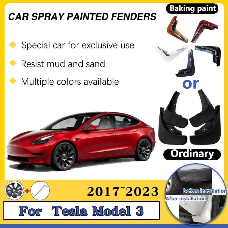 

Аксессуары для Tesla Model 3 2023, 2017 ~ 2022, откидные щитки, брызговики, передние и задние крылья, автомобильные аксессуары, брызговики