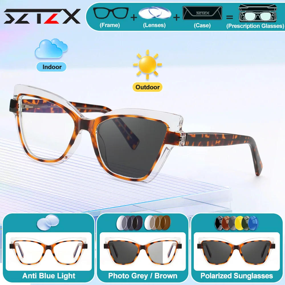 

SZTZX New Design Cat Eye Anti Blue Ray Myopia Prescription Reading Glasses High Quality Photochromic Multifocal Optical Eyeware