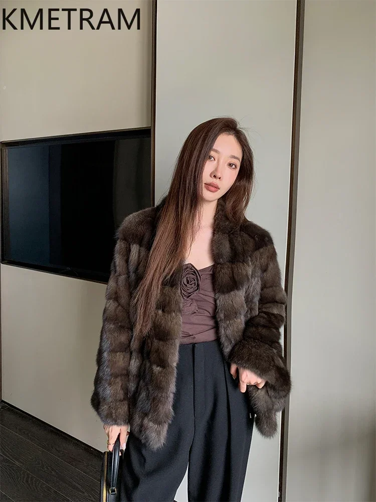 Natural Sable Fur Jacket Luxury V Neck Fur Coat Women New Arrivals Jackets for Winter 2024 Womans Clothing Fourrures Femmes