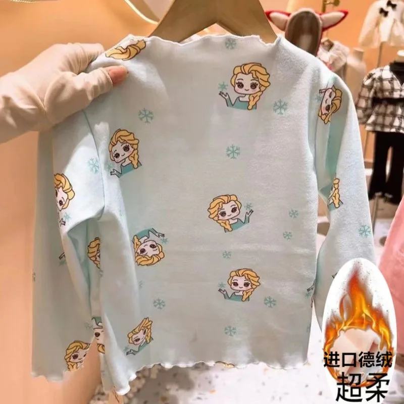 Disney เสื้อลายมิกกี้เด็กผู้หญิง, เสื้อคอเต่าแขนยาวลายดอกไม้ผ้าฝ้ายเนื้อผ้าบางใส่ฤดูใบไม้ร่วงฤดูหนาว